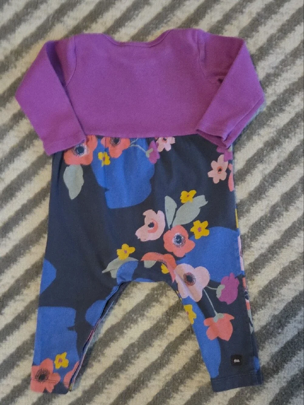 Tea Collection Onesie Purple Top and Navy Floral Bottom Size 6-9 months